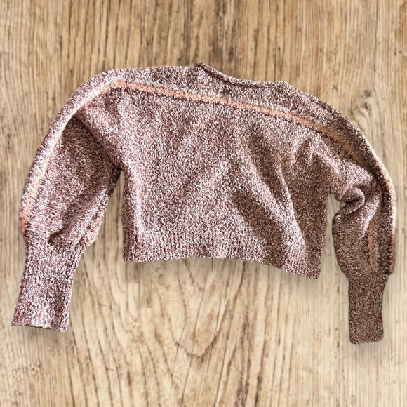 Free People Snowflake Sweater Gingerbread Combo pink cropped small puff sleeve - Picture 6 of 9